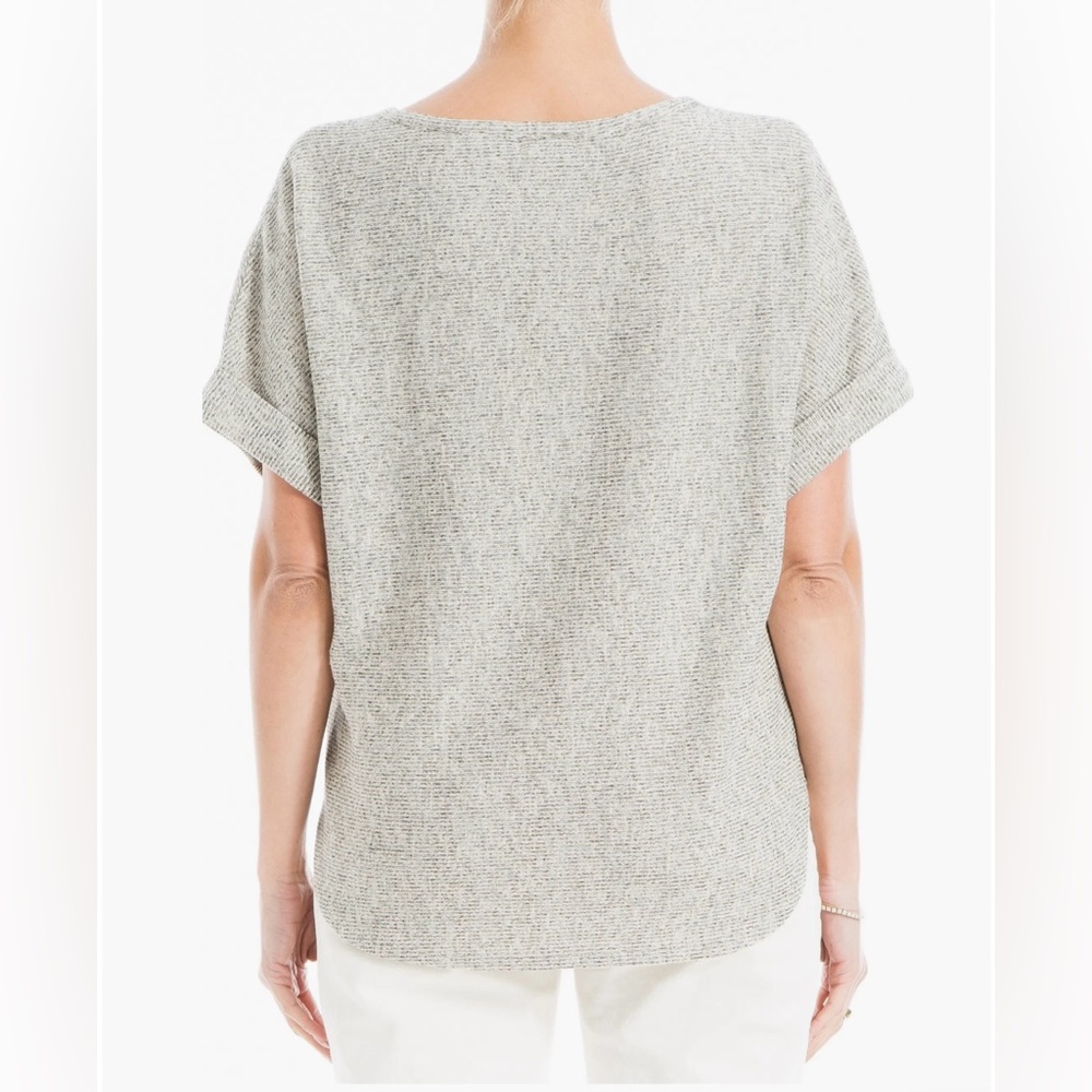 Max Studio Oat & Black Short Sleeve Boat Neck Soft Ribbed Knit Top NWOT Size 2X - Picture 2 of 8